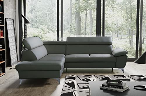 VENESETTI Canapé d'angle Convertible en Cuir Italien de Luxe 5/6 Places Warren II, avec Coffre, Gris foncé, Angle Gauche