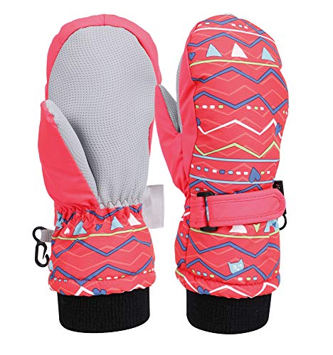 Livingston Children's Winter Ski Mittens Snow Gloves,Wave_Hot Pink,XS