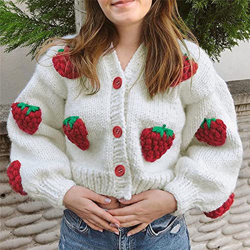 Kawaii Strawberry Cardigan Soft Girl Crochet Knit Sweater Y2K Aesthetic Cute Cropped Pullover Harajuku Clothes2