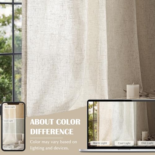 Image of jinchan Linen Curtains Light Filtering Back Tab 50x108 Inch 2 Panels