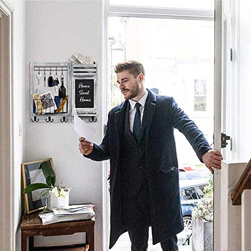 QILICZ Schlüsselbrett mit Ablage, Wandregal für Schlüsselregal Briefablage Zeitungsständer Schlüsselaufbewahrung und Kreidetafel - Briefhalter Schlüsselhalter,Wandgarderobe Vintage weiß