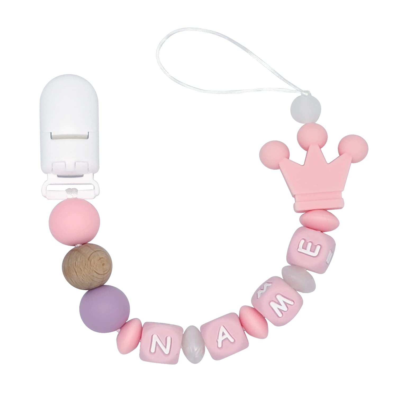 Personalized Pacifier Clip with Name for Crown Girls Customized (Pink)