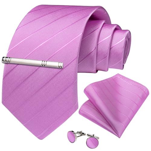 Image of DiBanGu Mens Silk Necktie Solid Color Tie and Pocket Square Cufflink Tie Clip Set Woven Plain Ties for Men Wedding Party
