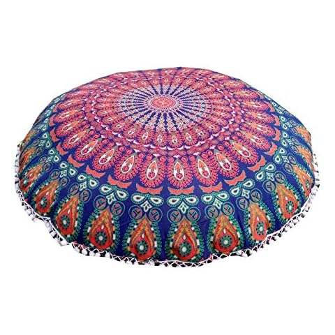 INDIAN CRAFT CASTLE ICC 32 Inch Floor Pillows & Cushions Decorative Hippie Mandala Pouf Pillow Seating Meditation Cushion Bohemian Throw Cover Large Case Pillowcase for Couch Round Cover