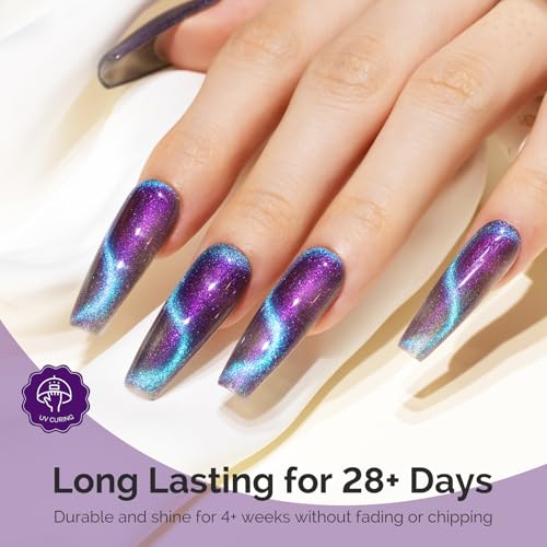 Image of MelodySusie 9D Chameleon Cat Eye Gel Nail Polish, 0.5 Fl Oz Blue Glitter Holographic Magnetic Nail Polish with Magnet, UV Nail Polish for Nail Art Manicure Salon DIY at Home G1702