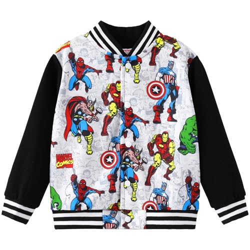 Image of Disney Marvel Bomber Jacket Spider Man Toy Story Cars Varsity Cardigan2-13Y | Officially Licensed Snap Button Coat,Fall Star Wars Graphic Cloth Top,Hulk Venom Stitch Mickey Lightning Mcqueen Kids Apparel