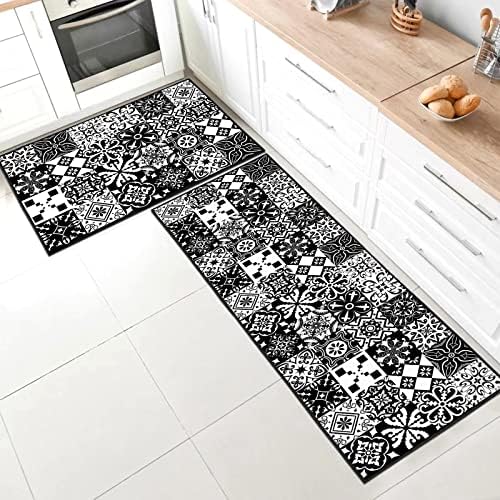 Kitchen Rug Non Slip Kitchen Mat Set kitchen carpets non slip washable Suitable for children's room, doorway, outdoor, kitchen, foyer. (Style D, 40x60 + 40x120 cm)