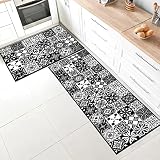 SHUAIG Lot de 2 Tapis de Cuisine antidérapant,Lavable Tapis de Cuisine avec Autocollants antidérapants pour Cuisine, Couloir, Chambre à Coucher, Salle de Bain.(Style B, 40x60 + 40x120 cm)