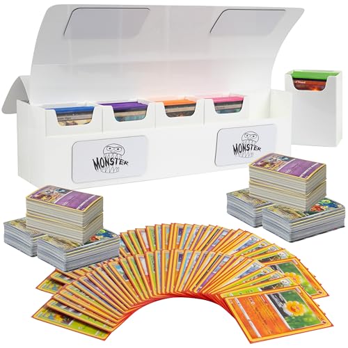 Monster Protectors Magnetic Deca Deck Box - White, Holds 800 Gaming TCGs, Self-locking Closure, Compatible w Standard & Smaller Size Gaming Trading Cards, Removable Construction, Gift