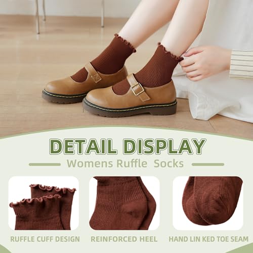 Velice Women Ruffle Ankle Socks - Casual Cute Turn-Cuff Soft Knit Cotton Lettuce Frilly Socks for Girls3