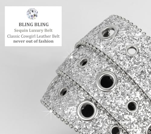 Women Rhinestone-Leather-Belts Western-Cowboy-Cowgirl Belt Bling-Diamond Waist Belt for Jeans Pants4