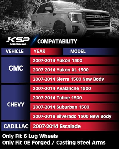 Image of KSP Upper Control Arm 2-4 inch lift for 07-16 Silverado Avalanche Tahoe, Sierra Yukon 6-Lug 2WD /4WD Factory Cast Steel arms, Tubular Black A-arm