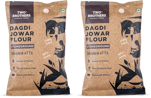 Image of Two Brothers Organic Farms - Jowar Atta (500g) | Vitamins & Minerals Rich Cereal | Stoneground Sorghum Flour | Desi Dagdi Variety | Gluten Free Flour | Use It To Make Bhakris, Porridges and Soups