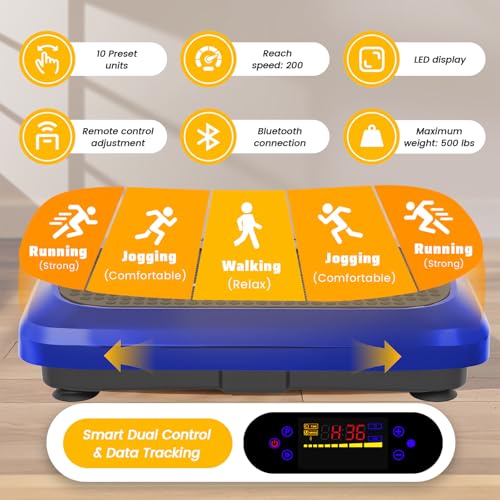 Image of ALSO GO Vibration Plate Exercise Machine, 200 Speeds & 10 Models, 500LB Capacity, LED Display, Bluetooth Audio, Large Shake Plate with Loop Bands for Full Body Fitness, Lymphatic Drainage, Pain Relief