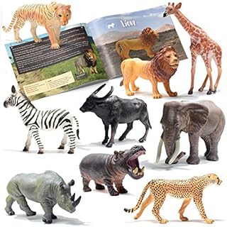 Prextex Lifelike Safari Animal Toys Figures - 9 Large Plastic Zoo Animals Toys for Kids - Jungle, Zoo, Forest, and Wild Animals Toys with Educational Animals Book, Great Gift for Birthday Party