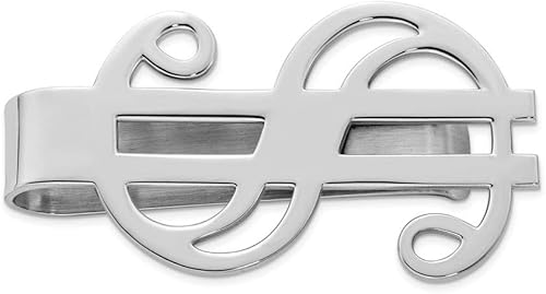 The Black Bow Clip de dinero pulido con signo de dólar en plata esterlina chapada en rodio