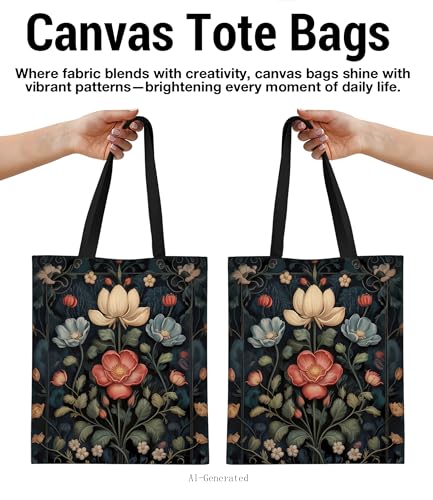 Bolso Tote de Lona Floral Estético Reutilizable para Mujer miniatura 3