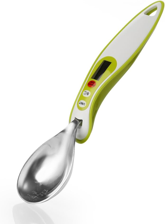 WeighX MC101 Digital Measuring Spoon 0.1g to 300g LCD Backlit Easy to Disassemble Clean Accumulate Weigh Scale Volume Weight Water Milk Flour Honey Fluid Oil Tare Overweight TBS TSP oz ml g (Green)