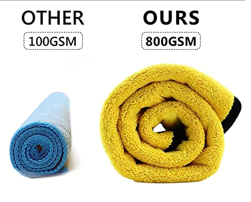 Image of Auto Hub Heavy Microfiber Cloth for Car Cleaning and Detailing, Double Sided, Extra Thick Plush Microfiber Towel Lint-Free, 800 GSM (Size 40cm x 40cm) /Pack of 2, Color: Yellow