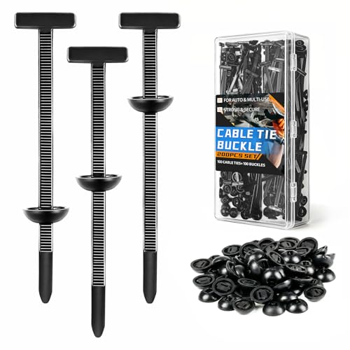 100 Pack Cable Tie Buckle Clips Universal Nylon Zip Tie Holder Fasteners for Automotive Panel Fixing Bumper & Trim Retainer Push-Mount Cable Tie Clips for Car Repair Garage & DIY Use (Black)