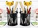 OrangeTag 2 pcs Black Round Steel Mesh Style Pen Pencil Cup Desk Organizer Holder for Home Office (2 Round Mesh Pen Holder)