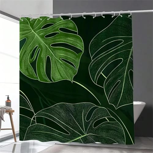 Leaf Print Polyester Shower Curtain, Waterproof Fabric Shower Curtain Machine Washable with Hooks 150x180cm(59x71in)