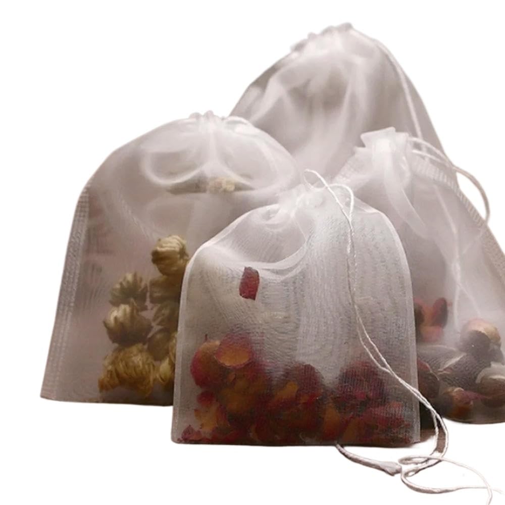 Bolsas de té vacías con cuerda, Bolsitas de té reutilizables con cordón for té de hojas sueltas, café y especias (50 unidades, varios tamaños)(10x12cm)