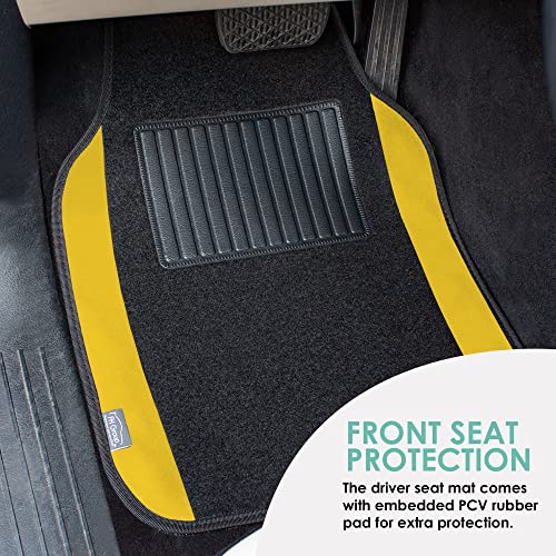 Image of FH Group Universal Fit Premium Carpet Automotive Floor Mats Fits Most Cars, SUVs, and Trucks with Driver Heel Pad, Full Set Yellow