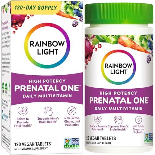 Image of Rainbow Light High-Potency Prenatal One Multivitamin, Prenatal Health Multivitamin Supports Mom's Health and Baby's Development, With Vitamin C, Vegan, 120 Count