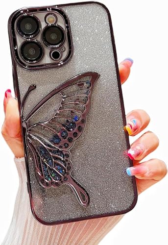 CINCH Silicone Designed For iPhone 14 Pro Max Cover With Glitter Cute Butterfly Electroplating Design Back Cover Case For Women Teen Girls (Black)- Best and cheap mobile covers in India