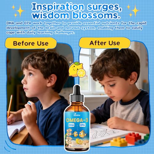 Image of VivoNu Omega 3 for Kids, Children's DHA Omega 3 6 9 Drops, 600mg | Total Omega-3s with EPA & DHA, Support Brain Development & Mood, Learning - Non-GMO(2Fl Oz)