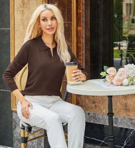 Fall Tops for Women 2026 Trendy Long Sleeve V Neck Collared Polo Sweaters M - image 6
