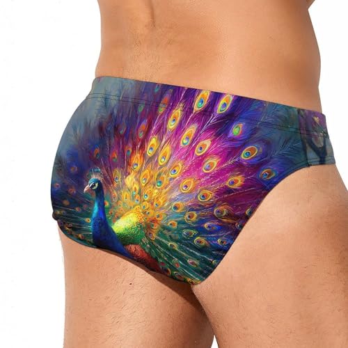 Majestic Peacock Men's Swim Briefs Low Waist Bikini Swimsuit Underwear Beach Swimwear3