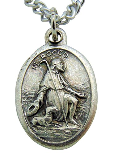 Westman Works Saint Rocco Patron Saint Medal 3 4 Inch Long with Stainless Steel Chain