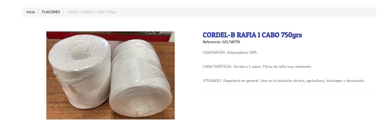 Peyca Cuerda Rafia Color Blanco Ovillo de 450 Metros 700grs. para Huerta y Jardin.