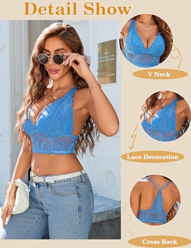 Image of Avidlove Bralettes for Women Lace Wireless Bra V Neck Racerback Crop Top Adjustable Lingerie No Padded