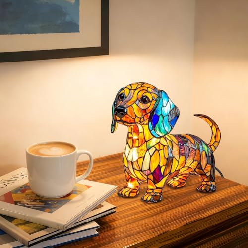 LOMUG Dackel Deko Nachtlicht, Leuchthund Lampe aus Harz, Lampe...