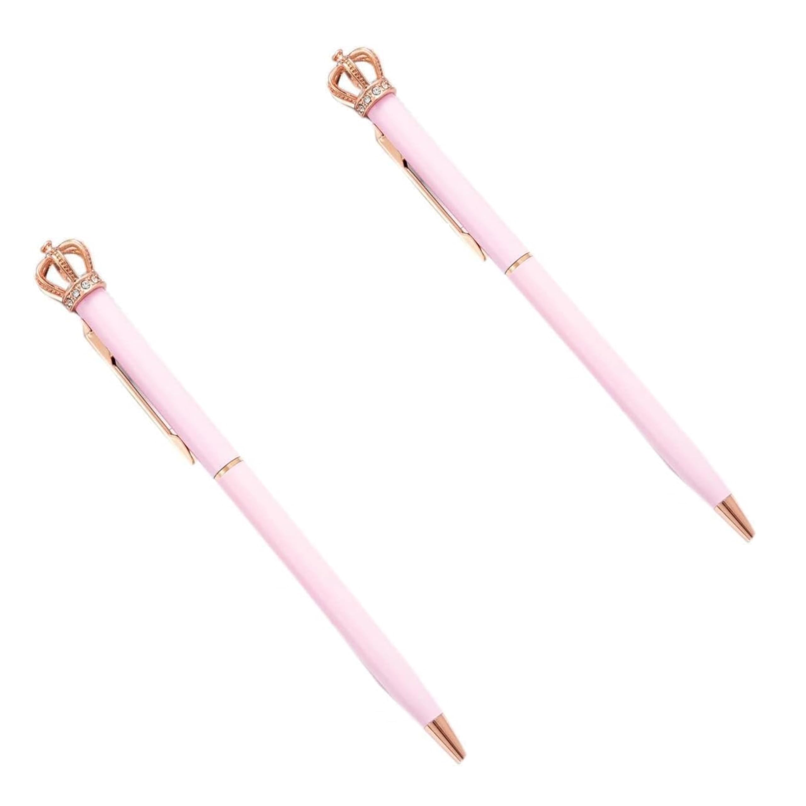 2Pcs Pink Shiny Metal Crown Ballpoint Pen Cute Crystal Crown Ball Pens School Stationery Office Supplies Women Kids Girls Gift Pens and Refills