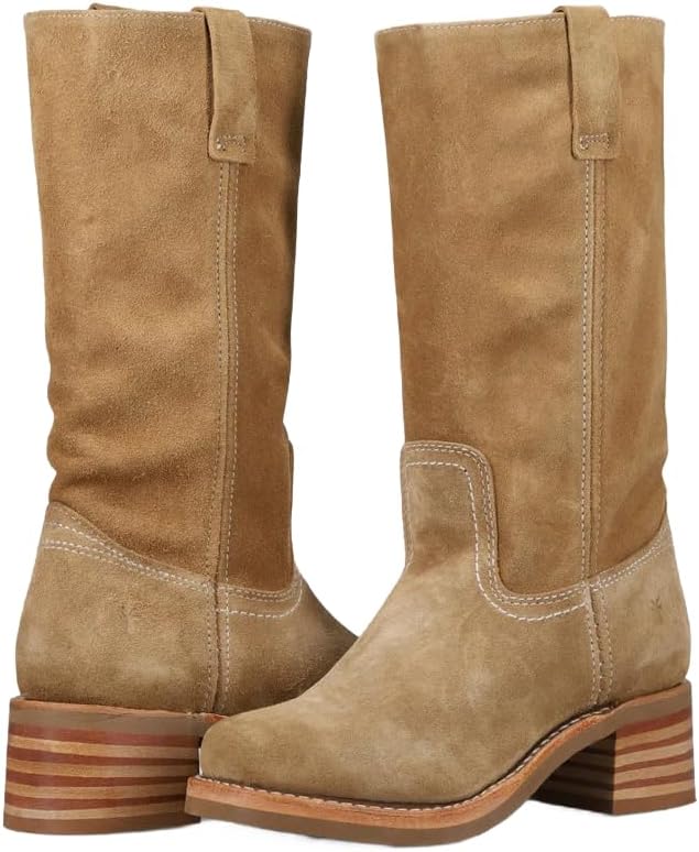 Frye Campus 12R Women's Boots - Slouchy Round Toe Boots - 1.8-Inch Heels & Cushioned Comfort - Everyday Versatility for Women - Mid-Calf Length - Quick on-and-off convenience - Suede Leather