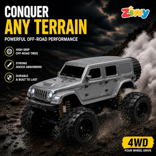 Image of Big Silver Remote Control Car Toy | Thar Roxx | Smoke and LED Light | Monster Truck Remote Control 4x4 | Rechargeable Car | 2.4G Remote Control | High Speed |100m Range | Birthday Gift for Kids