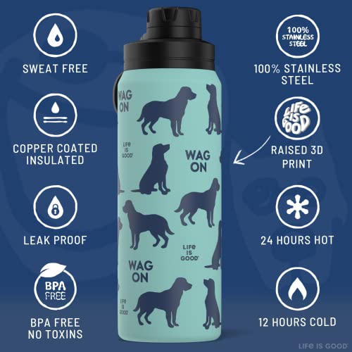 Life Is Good 26Oz Stainless Steel Insulated Water Bottle - Leak Proof Double Wall Vacuum Insulation That Keeps Drinks Cold For 24 Hours, And Hot For 12 Hours (Wag On) #TOP2