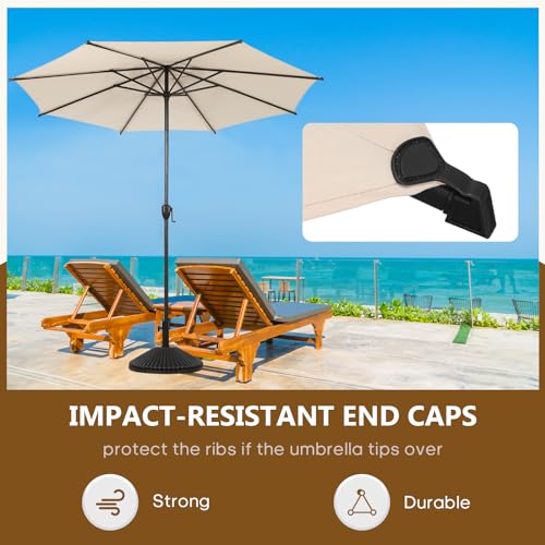 Image of Abba Patio 9FT Lyon Outdoor Patio Umbrella Outdoor Table Umbrella with Push Button Tilt and Crank Market Umbrella 8 Sturdy Ribs UV Protection Waterproof for Garden Deck Backyard Pool Beige