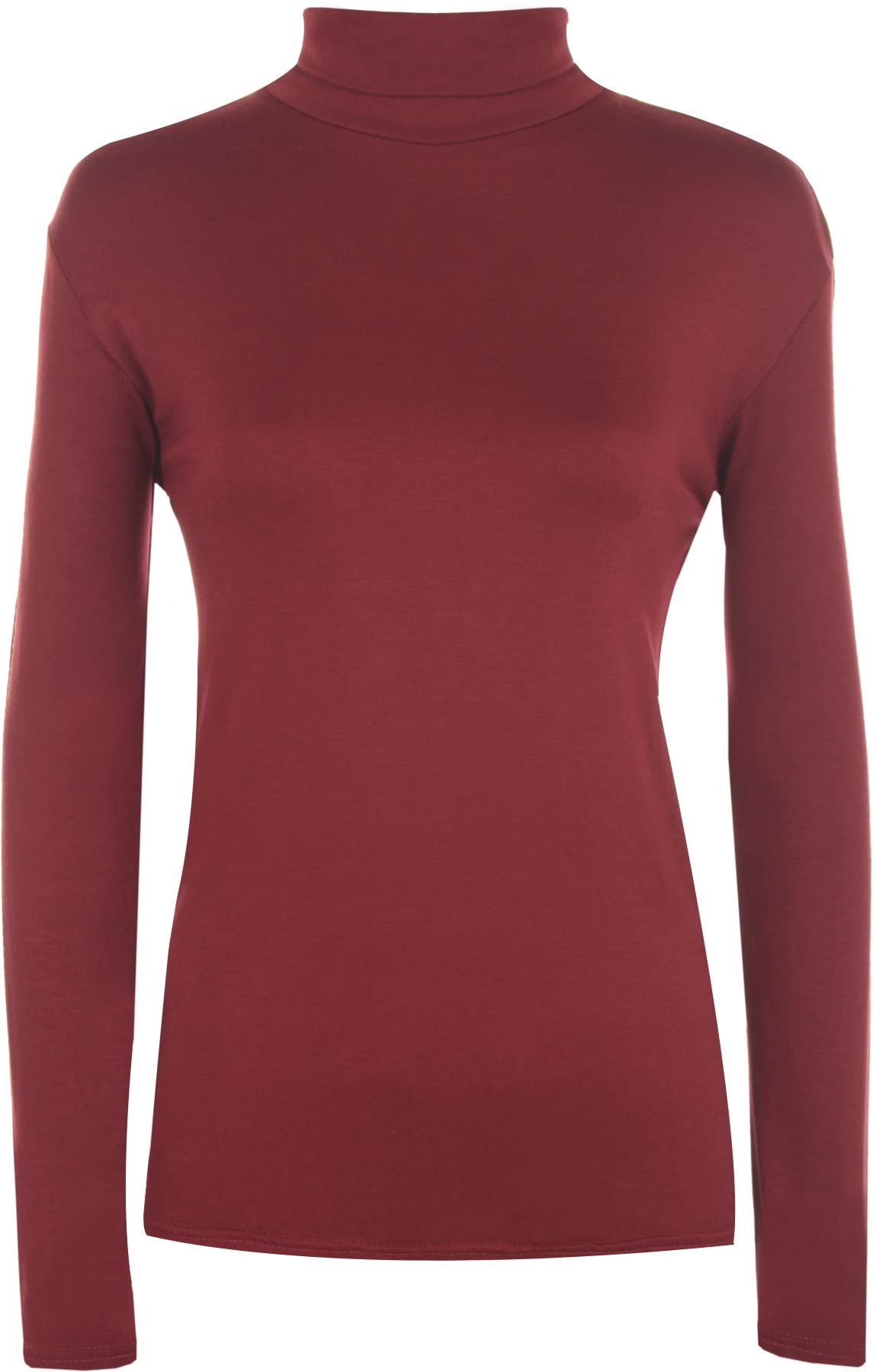 WearAll New Ladies Polo Neck Stretch Long Sleeve Women Plain Top Jumper Wine XXL