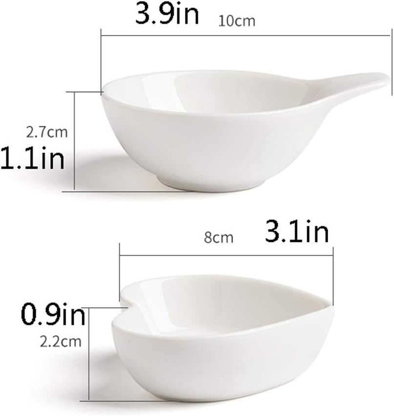GeRRiT Snack Serving Dishes Heart-shaped Multipurpose Ceramic Sauce Dish Seasoning Dishes Sushi Dipping Bowl Appetizer Plates Serving Dish Saucers Bowl, Round Saucer with Handle Dessert Dishes