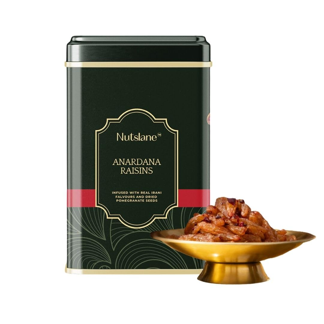 Nutslane Premium Anardana Raisins |150g Tin Pack | Infused with Real Irani Flavors and Dried Pomegranate Seeds | Long Green Raisins | High in Antioxidants | Premium Raisins | Gluten-free | 100%natural | (B0DCZCXL93) Amazon Price History, Amazon Price Tracker