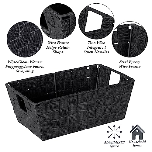 Simplify 25094-BLACK Small Shelf Woven Strap Tote | Decorative Storage Basket thumb #1