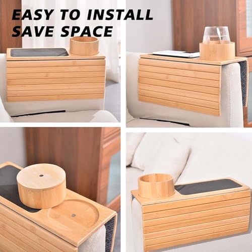 Portavasos para sofá, bandeja antideslizante 2 en 1 para reposabrazos para control remoto, aperitivos, teléfono celular, diseño de madera versátil, perfecto para uso en el sofá