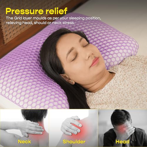 Image of SleepyCat Grid Pillow with AirGrid Technology Adaptive Hexagonal TPE Layer & Virgin Microfiber Filling for Enhanced Neck & Shoulder Support | Removable Washable Cover (24 x 16 Inches)-1 Piece
