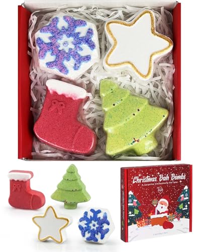 Torlaist Christmas Bath Bomb 4-Piece Explosive Bath Set Moisturizing Skin High-end Essential Scented Bath Balls with Gift Box Packaging Gift for Friend Family