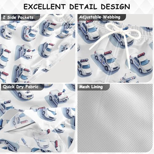 Pigsaly Boys' Swim Board Shorts Red Blue Warning Lights Police Car Boy's Swim Trunks Kids Swimwear 4T3